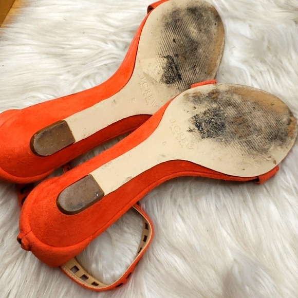 J.CREW Orange Suede Ankle Strap Zip Lillian Low Mini Wedge Sandals 6 - Picture 6 of 7